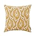 HWY 50 Mustard Yellow Decorative Throw Pillow Covers 18x18 Inch (1 Piece), Embroidered Cotton Farmhouse Cushion Cover Pillow Case for Sofa Couch Living Room Bed Bedroon, Floral Branches