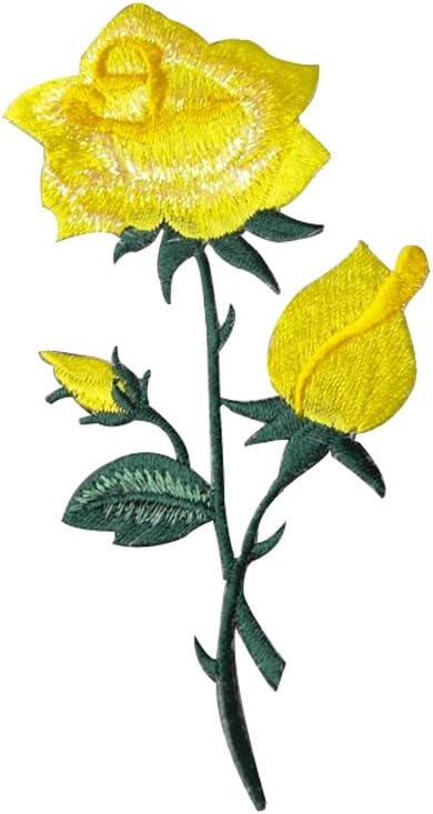 XUNHUI Yellow Rose Flower Vines Embroidery Applique Patch Clothes Decorate Flower Patch Iron on Applique Flower Applique Patch 1 Piece 2"5"