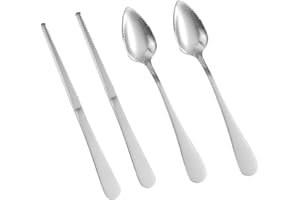 Lyxhag 2Pcs Grapefruit Spoons with Serrated Edge, 2Pcs Knife Set for Citrus Lemon Kiwi Melon Lime Pitaya