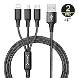 2Pack Multi USB Cable-ZACTEK-3 in 1 Charger Cable Nylon Braided 4ft (1.2M) Alluminum Connector USB Charging Cable for Mobile Phones Tablets and More