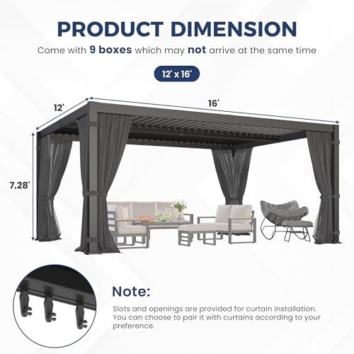 SUNVIVI OUTDOOR 12x16 Aluminum Pergola Review: Adjustable Louvered Roof with Curtains image 33