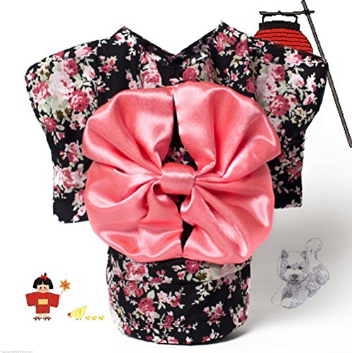 Newtensina 2017 New Pets Dress Dog Clothes Fancy Puppy Kimono Design Dress Gown for Dog - Include a Pink Hair Clips & a Hanger-Black-S