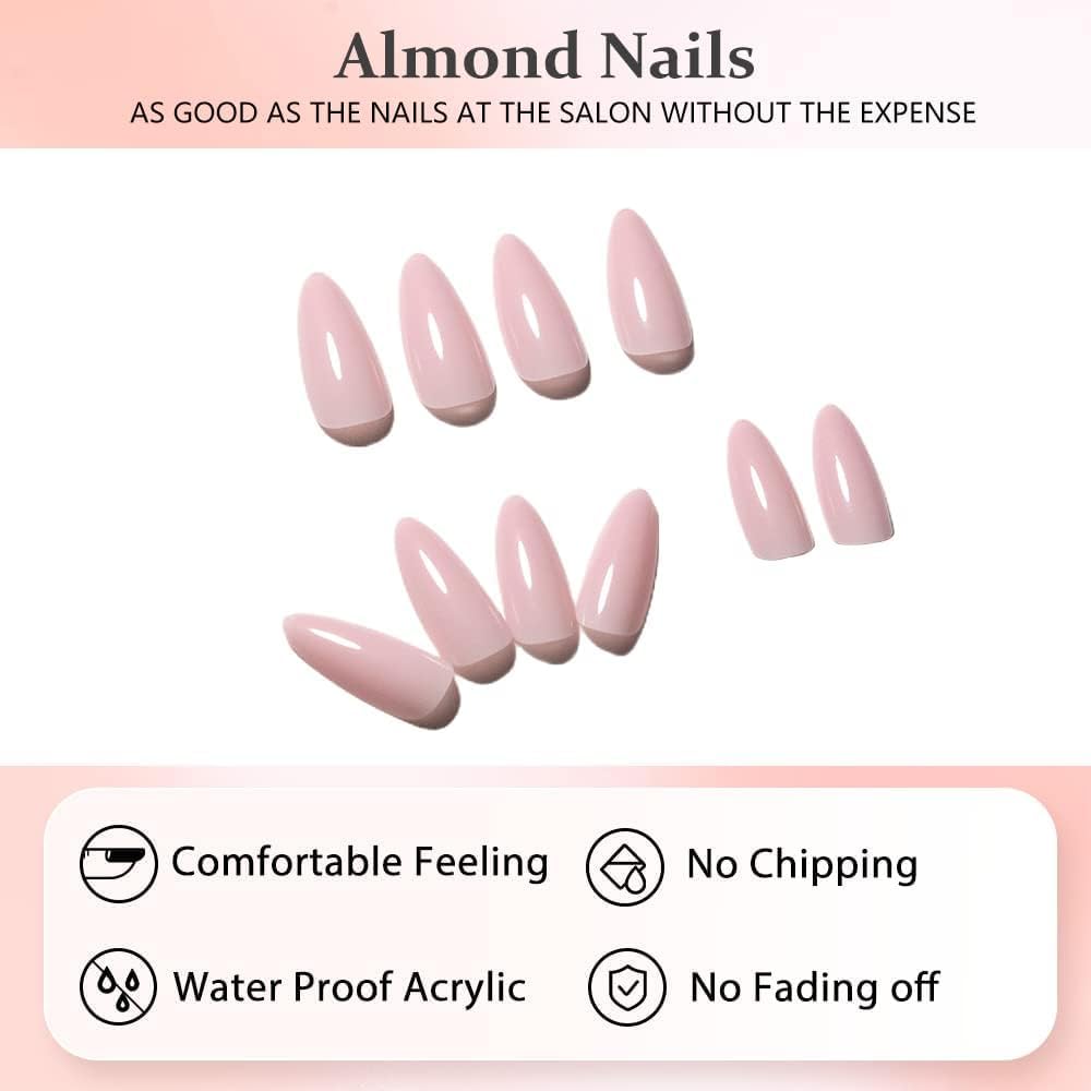 Chalk Baby Pink Press on Nails Medium Stiletto Almond,KQueenest Pure Color Acrylic Nails Kit Reusable Fake Nails with Feature Protective UV Coating for Women Nail Art Manicure in 24PCS - Image 6