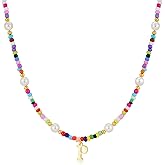 M MOOHAM Gifts for Kids Teen Girls - Colorful Initial Necklaces for Girls Women Kids, Beaded Pearl Choker Necklace for Women Trendy, Birthday Gifts Teenage Girl Teen Kid Jewelry
