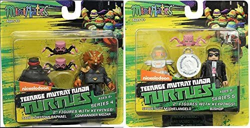 Comic Heroes Marvel Minimates Teenage Mutant Ninja Turtles Series 2 inch Mini Figure - Exclusive Space Suit Michelangelo and Bishop + Dark Horizons Raphael and Commander Mozar with Keyrings