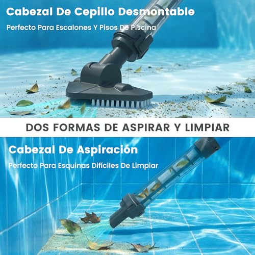 Wireless Pool Vacuum Cleaner, Manual Pool Vacuum Cleaner with Up to 60 Min Autonomy, Pool Cleaner with Telescopic Pole for SPA, Hot Tub, Detachable Pools
