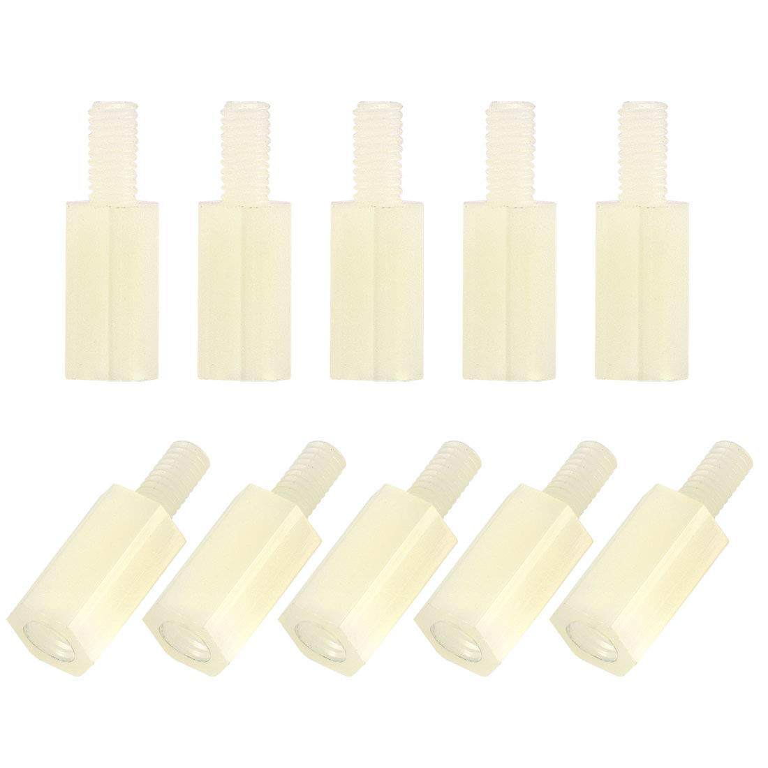 Sourcingmap M3x10mm+6mm Male-Female Hex Nylon PCB Motherboard Spacer Standoff for FPV Drone Quadcopter, Computer & Circuit Board, Beige 50pcs
