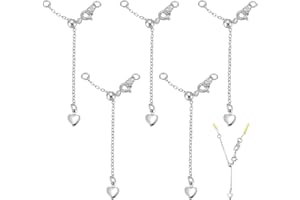 PH PandaHall 5pcs Necklace Extenders Adjustable Bracelet Extenders with Heart Charm Platinum Extension Chains Brass End Chain