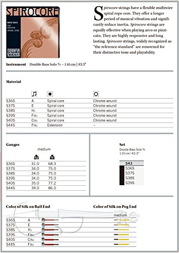 Thomastik-Infeld S43 Spirocore Bass Strings, Complete Set, 4/4 Size, Solo Tuning