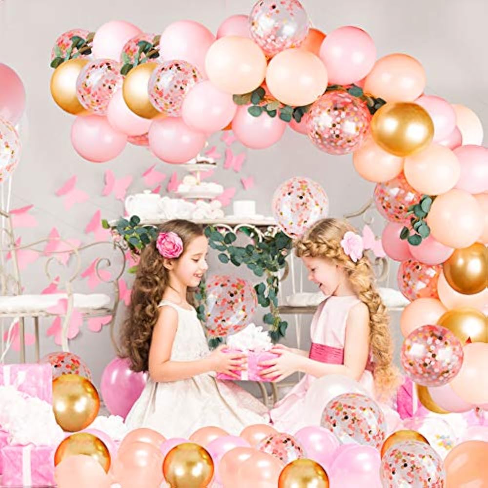 Pink Balloon Garland With Artificial Greenery Gold Arch