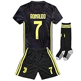 seryhr-tx Ronaldo 7 Juventus Away Kids Socce Jersey 2018/2019 Season.Matching Shorts,Socks.Color Black Size 9-10Years
