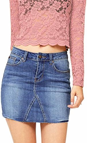 EnJean Women's Juniors Trendy Mini Skirt w Rough Hem (S, Denim)