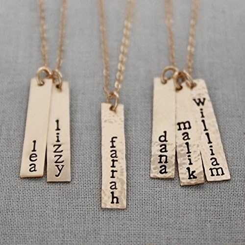Mothers Bar Necklace, Vertical Name Necklace, Hand Stamped Nameplate Necklace - Custom Choose 1, 2 or 3 bars - Vertical Gold Filled