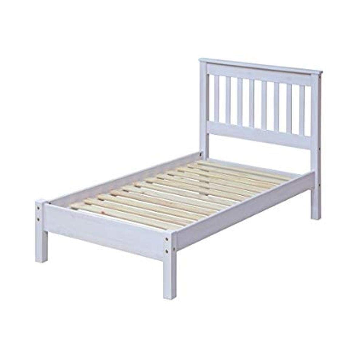 Home Source Corona Single Bed Frame, 3ft Solid Wood Slatted Bedstead Wooden Headboard, White
