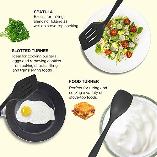 Silicone Kitchen Utensil Set, 10pcs Heat-Resistant Non-Stick Cooking Tool Kit Silicone Cooking Utensils With Solid Core High Heat Resistant for Cooking, Ideal Gift for Family【Ship from USA】 (Black) - Thumbnail 3