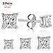 Billie Bijoux Sterling Silver Earrings Studs with Princess Cut Cubic Zirconia Diamond Rhinestone, Womens Fine Jewelry (3 Pairs (4mm, 5mm, 6mm))