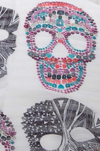 Humble Chic Sugar Skull Scarf - Long Oversized Lightweight Printed Shawl Wrap, Ivory, Off-White - Thumbnail 3