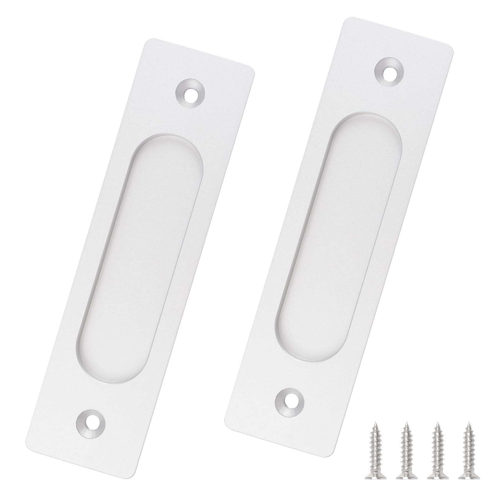 MOROBOR 2pcs Rectangular Recessed Sliding Door Pulls, 15CM Flush Pull Aluminum Alloy Silver Closet Door Finger Pulls with Mounting Screws for Sliding Barn Door