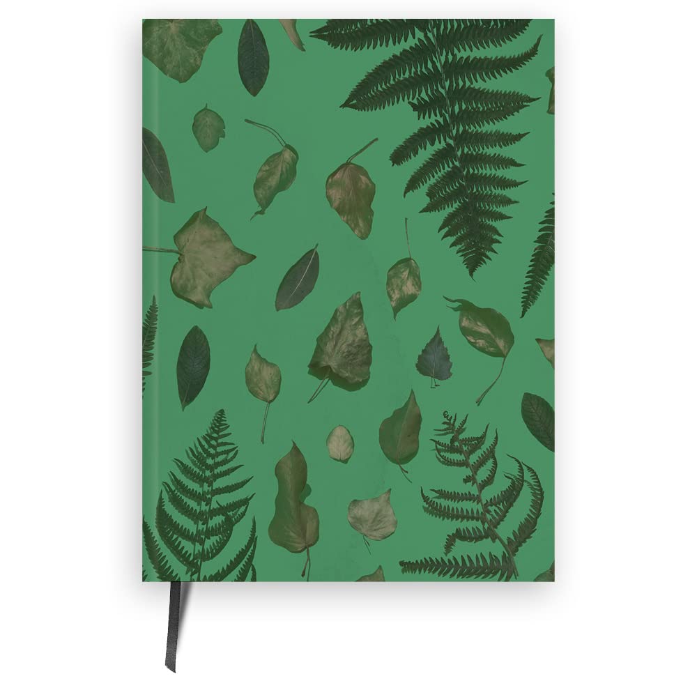 Pocket Sized Notebook: Green Leaf Patterned Hardback Cover, Ruled Pages And Divider Ribbon (Green)
