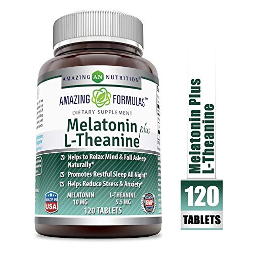 Amazing Nutrition Amazing Formulas Melatonin Plus L-Theanine Dietary Supplement - 10 mg - 120 Tablets - Promotes Restful, All-Night Sleep - Helps Reduce Anxiety and Stress