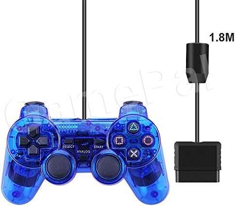 PlayStation 2 Controller, GamePal Double Shock Gamepad for Sony PS2, Wired (Blue)