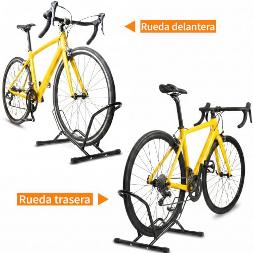 gaobaidu Soporte de Suelo para Bicicletas, Soporte de Bici Ajustable, Portabicicletas Ahorrador de Espacio para MTB y Bici de Carretera, Diámetro de Rueda Máx 76 cm, Uso Interior y Exterior (Negro)