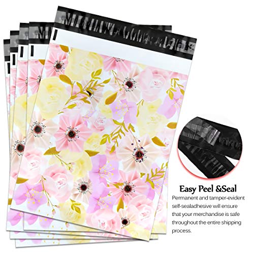 thumbnail image 2 of 100 Pack Poly Mailers 10x13 Inches - Self Seal Shipping Envelopes, Waterproof & Tear-Proof, Vibrant Flowers Print 2 of 12
