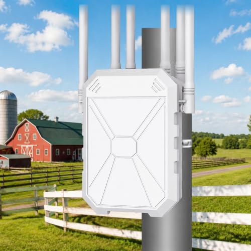 AX3000 Outdoor WiFi Repeater, Dual Band Up to 3000Mbps, Outdoor Access Point IP67 Waterproof with PoE, 6 High Gain Antennas, Long Distance WiFi Coverage for Garden Camper Garage