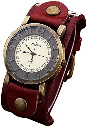 Mens Casual Sport Wrist Watch Military Vintage Leather ZONMFEI Fashion Dress Watch for Women Girls Red