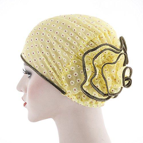 TOOPOOT Muslim Women's Cap Silk Yarn Turban Cancer Chemo Hats Loss Head Scarf Wrap Cap (Yellow)
