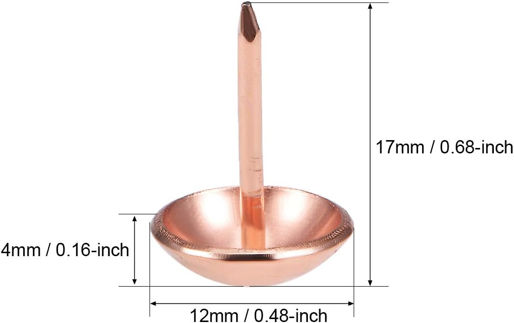 sourcing map Upholstery Nails Tacks 12mmx17mm Retro Round Thumb Push Pins Rose Gold Tone for Furniture Sofa Headboards 25 Pcs - Image 4