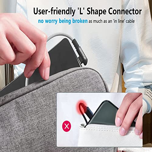 USB C Cable 10ft, SENMAGGI 2-Pack Right Angle 3.1A Fast Charge Type C Cable, Nylon Braided Phone Charger Cord for Samsung Galaxy S20 S10 S9 S8, Note 10 9 8, LG V50 and Other USB C Charger(Silver)