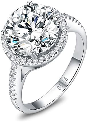 Mozume Women's Luxury 5ct CZ 925 Sterling Silver Engagement Anniversary Halo Ring Solitaire Wedding Band (6.5)