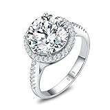 Mozume Women's Luxury 5ct CZ 925 Sterling Silver Engagement Anniversary Halo Ring Solitaire Wedding Band