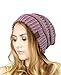 NYfashion101 Exclusive Unisex Two Tone Warm Cable Knit Thick Slouch Beanie Cap, Lilac/Dark Beige