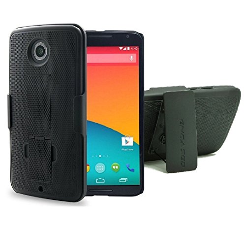 Nexus 6 DuraClip Slim Case w/ Belt Clip Holster & Kickstand - By Encased (Smooth Black)