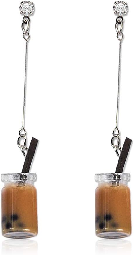 Pearl Milk Tea Cup Acrylic Earring. Cute Cold Drink Cup Food Dangle Earring,Simulation Mug Rhinestone Drop Earring Girl's Jewelry