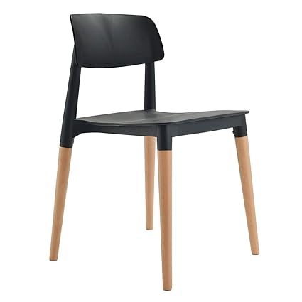 DuraComf Stacking Chair/Dining Chair/Living Room Chair/Cafe Chair/Canteen Chair/Outdoor Chair/Cafeteria Chair/Arm Less Side Chair/Molded ABS Plastic Chair with Wooden Leg(Black)