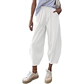 Cicy Bell Women's Summer High Waisted Baggy Pants Casual Cotton Harem Capris Slacks with Pockets