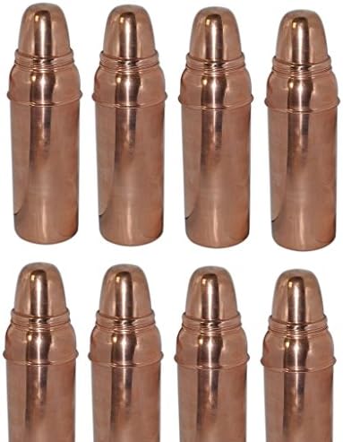 VISVABHAVANAH MART Indian Pure Copper Water Bottle With Lid For Ayurvedic Health Benefits Set Of 8 Brown