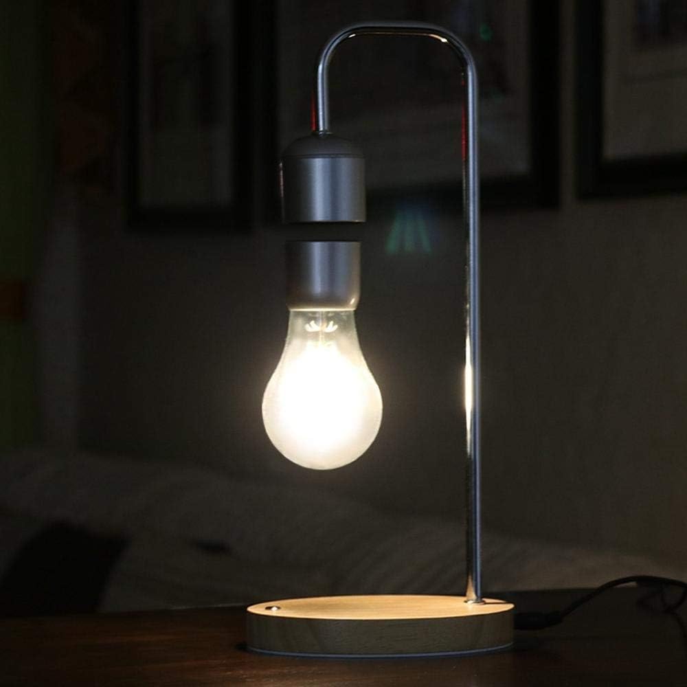 Teerwere Bedside Table Lamp Magnetic Levitating Table Lamp Floating Suspended Bulb Desk Room Decor Night Light Bedside lamp (Color : Metallic, Size : 13.8X7CM)