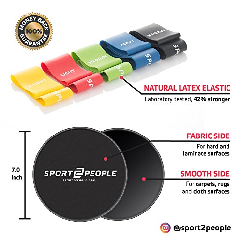 image for sport2people Exercise Resistance Loop Bands Set with Gliding Discs and