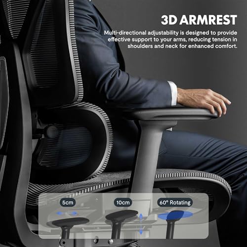 FLEXISPOT ErgoX Ergonomic Office Chair with Footrest for Home Office, Desk Chair with 3D Armrests, 3D Headrest, 5D Adjustable Backrest, Breathable Seat, Maximum Load 136 kg,Mesh Office Chair,Black