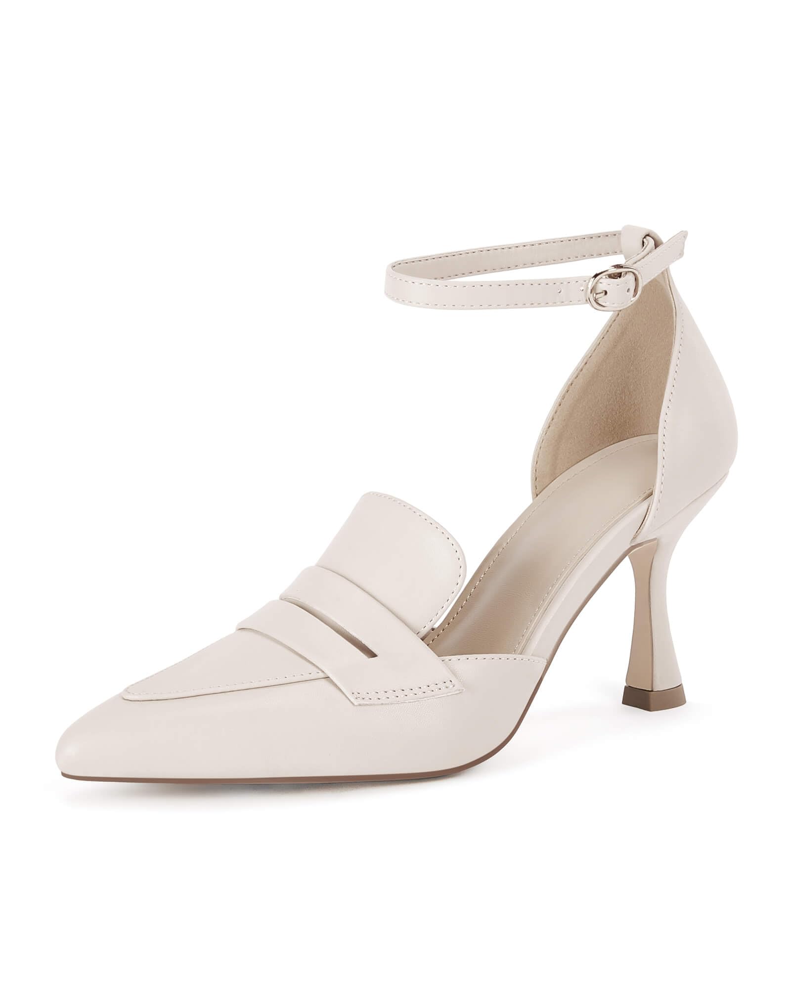 Photo 1 of Coutgo Womens Closed Pointed Toe Heels Ankle Strap Stilettos Wedding Business Dress Pumps Shoes Beige, Size 9.5