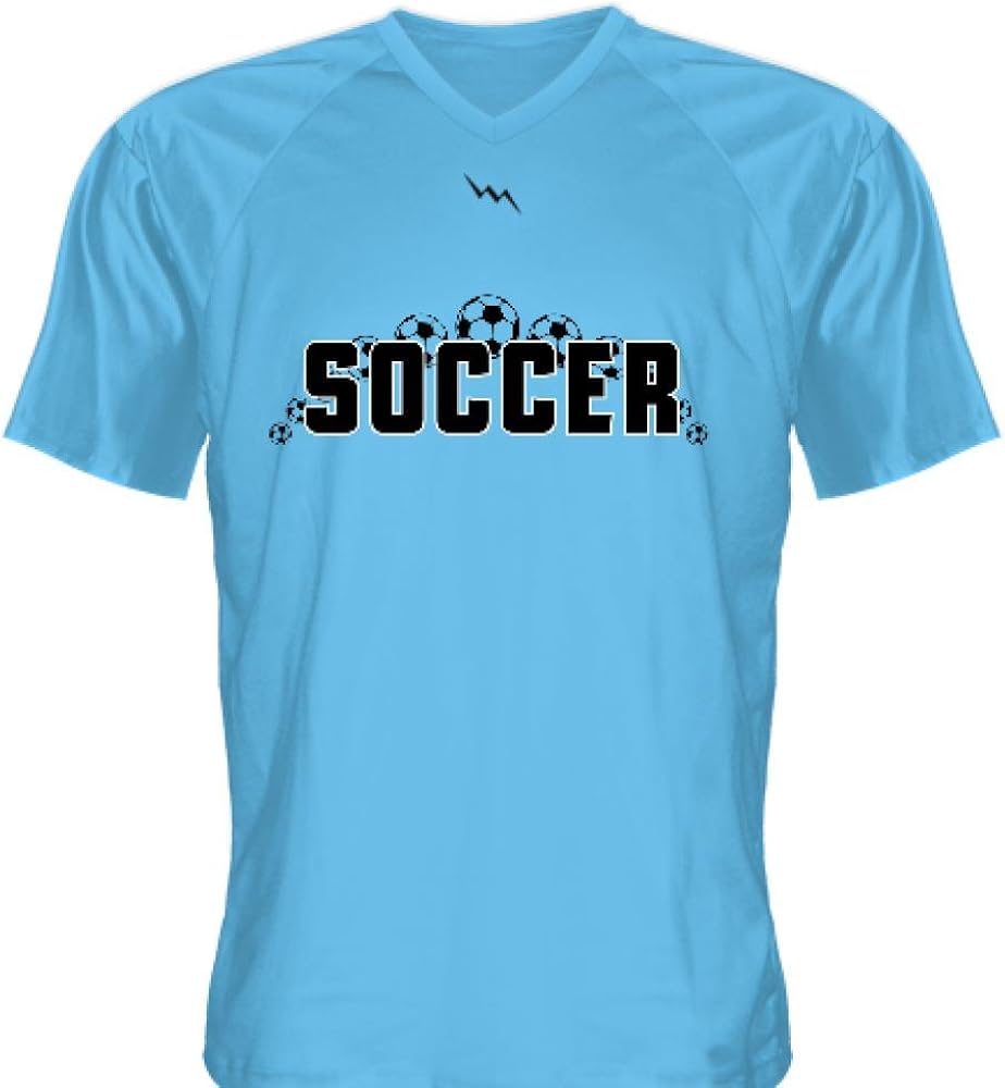 LightningWear Light Blue Soccer Jerseys V Neck Youth Medium Amazon.co