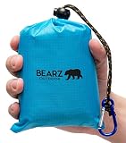 BEARZ Outdoor Beach Blanket/Compact Pocket Blanket 55″x60″ - Lightweight Camping Tarp, Waterproof Picnic Blanket, Festival Gear, Sand Proof Mat for Travel, Hiking, Sports - Packable w/Bag (Blue)