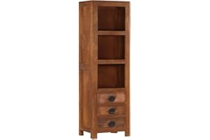 vidaXL Solid Mango Wood Highboard - Light Brown Finish, 3 Drawers & 3 Storage Compartments, Freestanding Design, 40x30x130 cm