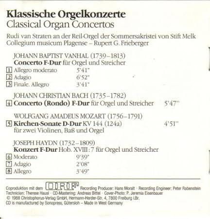 Rudi Van Straten Johann Baptist Vanhal Johann Christian Bach