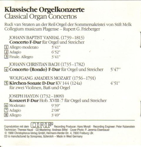 Rudi Van Straten Johann Baptist Vanhal Johann Christian Bach