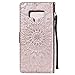 Samsung Note 9 Case,Galaxy Note 9 Wallet Case,Galaxy Note 9 Flip Case PU Leather Emboss Mandala SUN Flower Folio Magnetic Kickstand Cover with Card Slots for Samsung Galaxy Note 9 Rose Gold